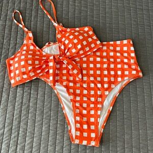 XUNYU Orange White Check Bikini Set Size Large NWT
